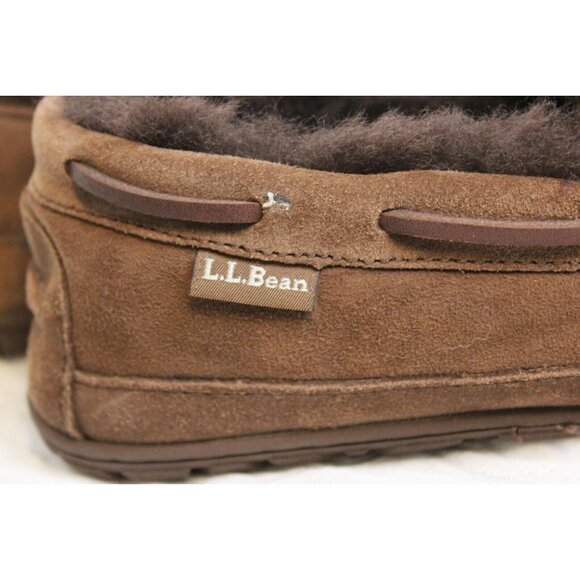L.L. Bean Men\'s Brown Suede Slippers sz 10 Shearling Lined Wicked Good